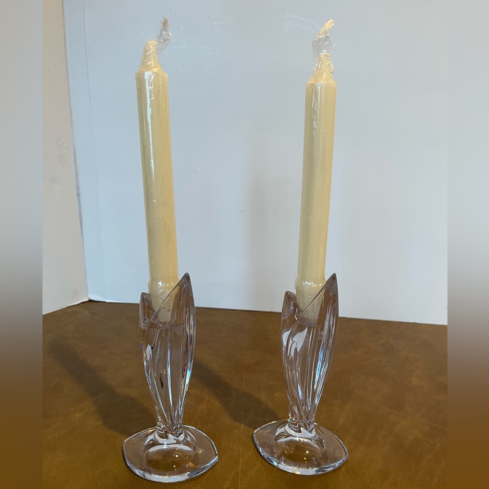 Marquis by Waterford Hand-blown Crystal "Palma" Pattern Candlestick Holders